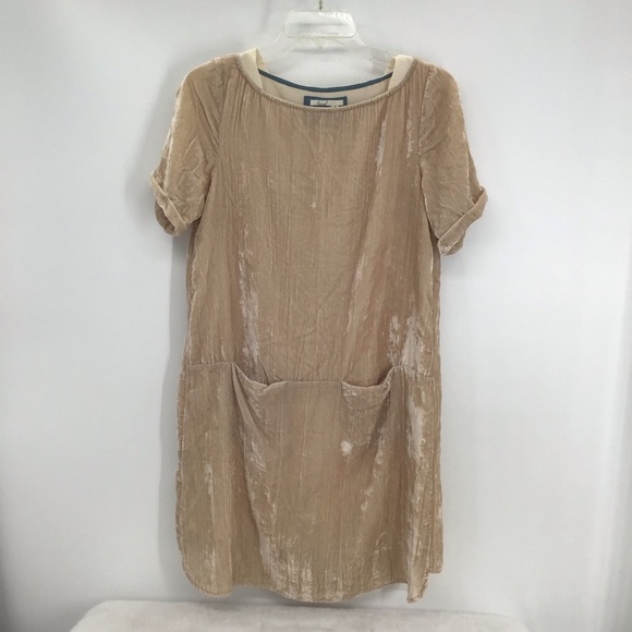 Anthropologie Floreat Crinkle Velvet Dress Casual Career Champagne Size XS - Picture 10 of 10